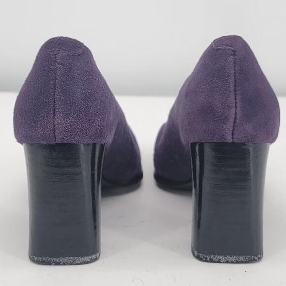 Carlos Falchi Vintage Size 6.5 Purple Suede Leather high Heels Retro Square Toe - Picture 7 of 9